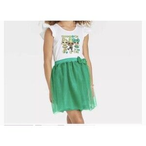 L.O.L Surprise Girls St patty’s/ Shamrock Dress W/ Tulle Glitter Skirt Size M